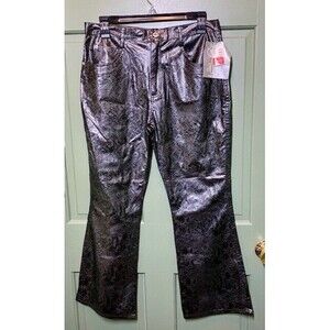 Vintage Red Denim Juniors Sz 12.5 Black Snakeskin Pattern Bootcut Pants Grunge